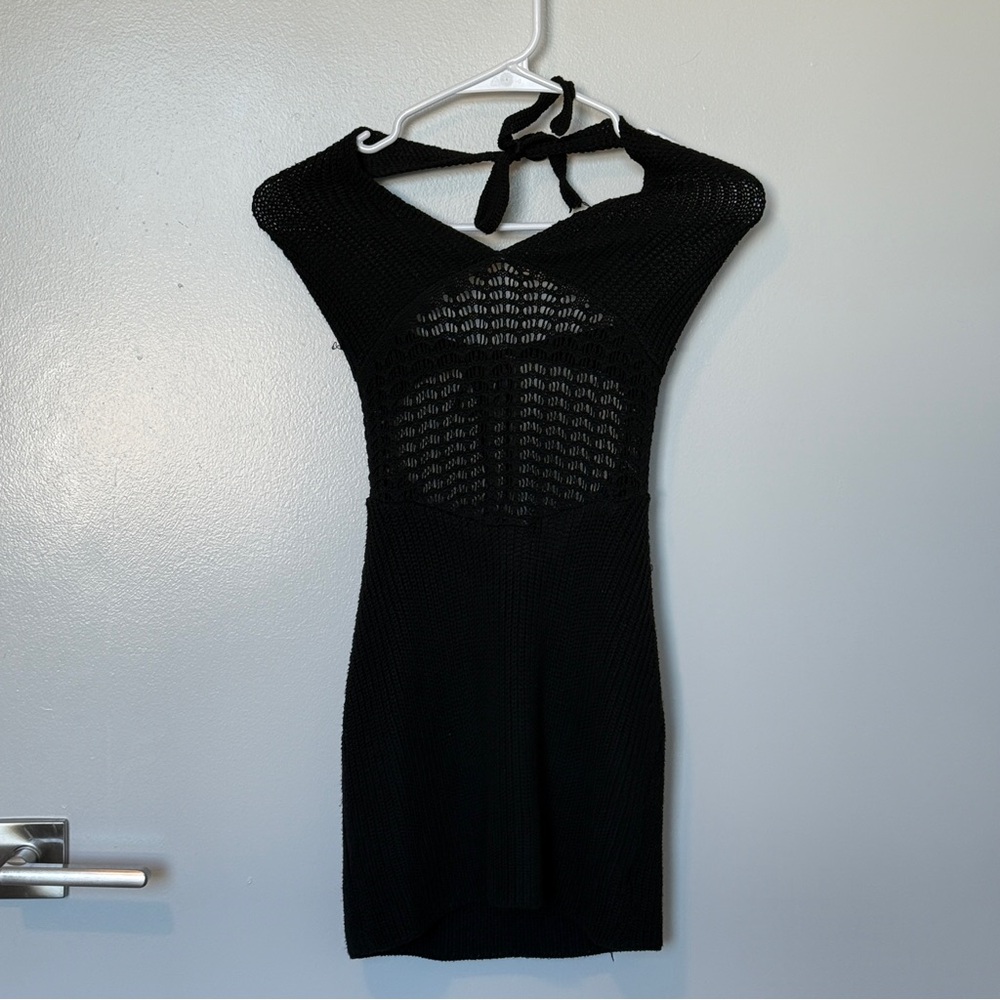 Black Knit Halter Bodycon Dress